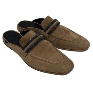 New Brunello Cucinelli Monili Embellished Suede Backless Mule Loafers Sz 38 US 8